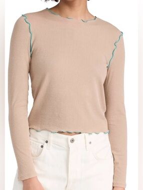 Madewell Contrast Stitch Crop long sleeve Tee lettuce-trim edge size xs